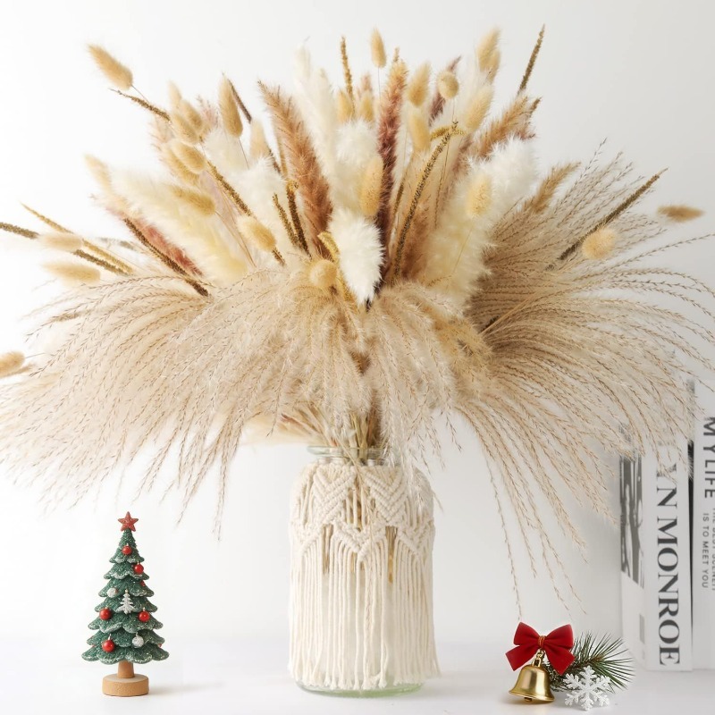 Dried Pampas Bundle - 120개 보헤미안 스타일 천연 톤 혼합
