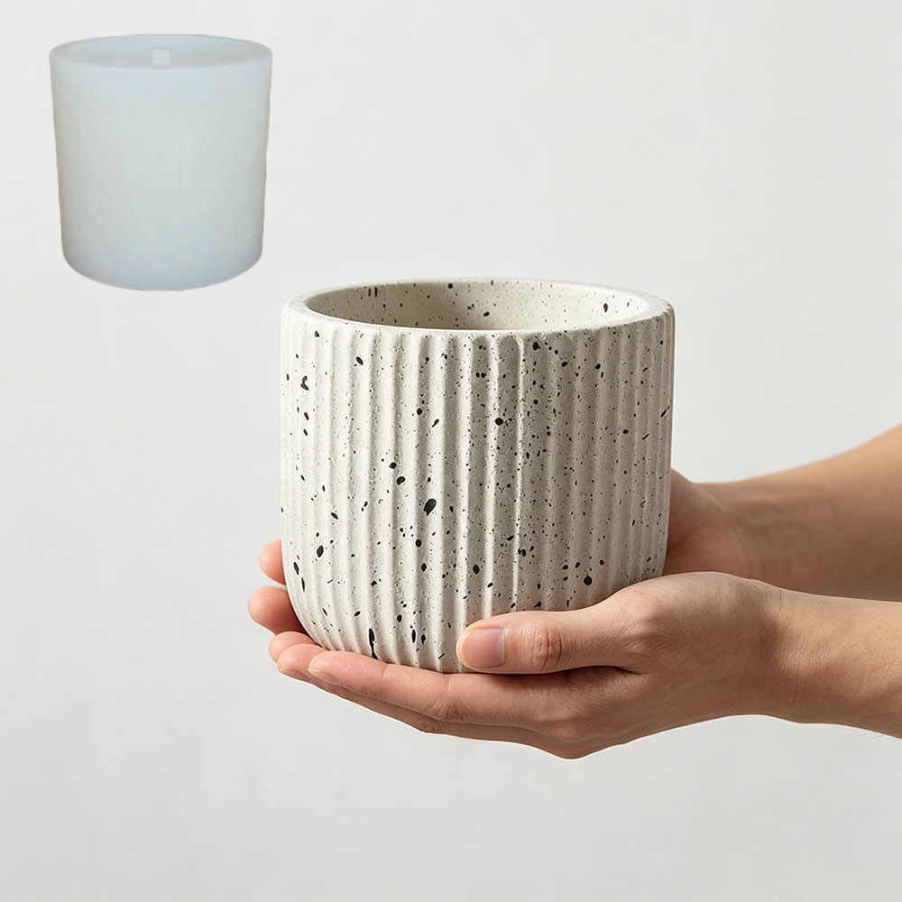 Terrazzo Pot Cement - 미니멀리스트 스트라이프 테라조 콘크리트 화분 실리콘