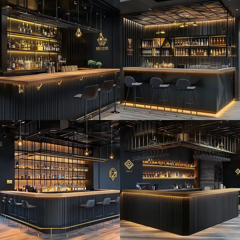 Interior Design Industrial Style - 인더스트리얼 스타일의 나무 바 카운터, 레스토랑