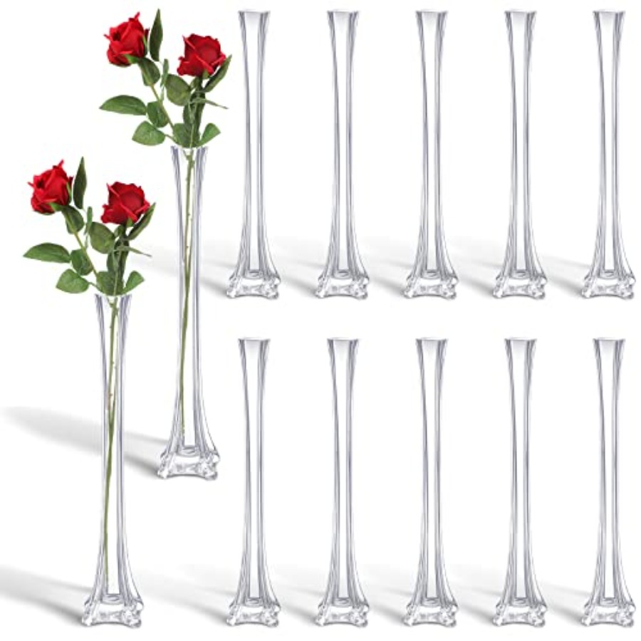 Fluted Vase Tall - 웨딩 센터피스 꽃병: 12개 투명 유리