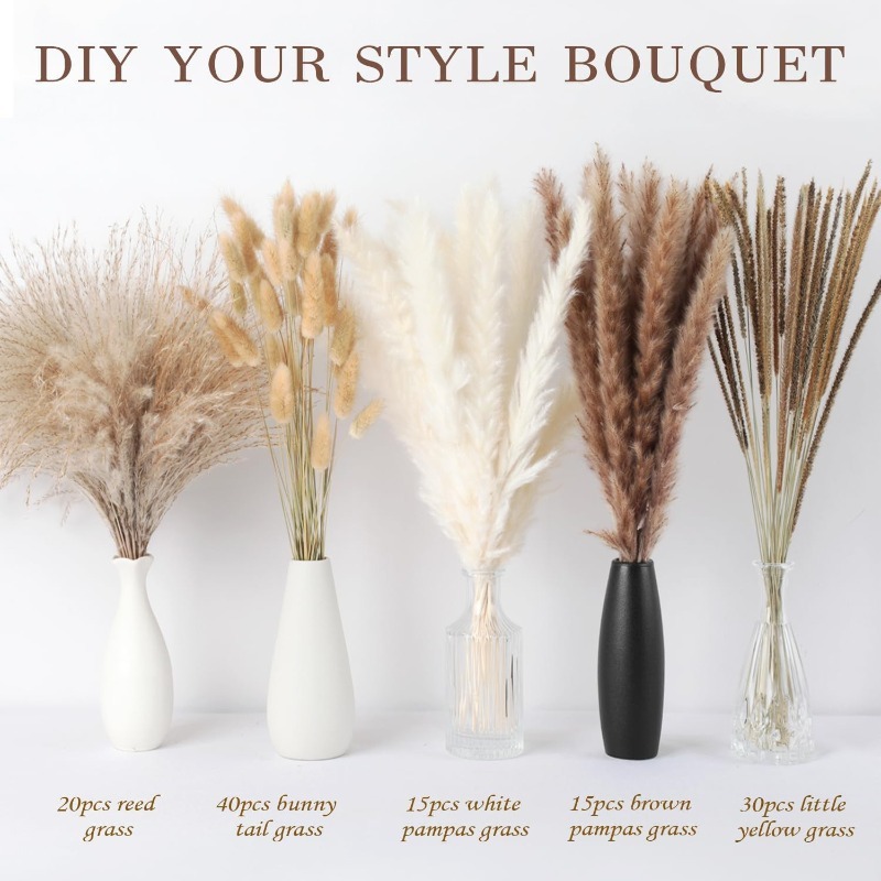 120개 보헤미안 스타일 천연 톤 혼합 드라이 그래스  - Dried Pampas Bundle 리뷰 및 가격